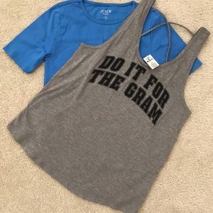 VS Victoria’s Secret PINK Sports Tank Do It For The Gram S gray NWT + Jcrew tee